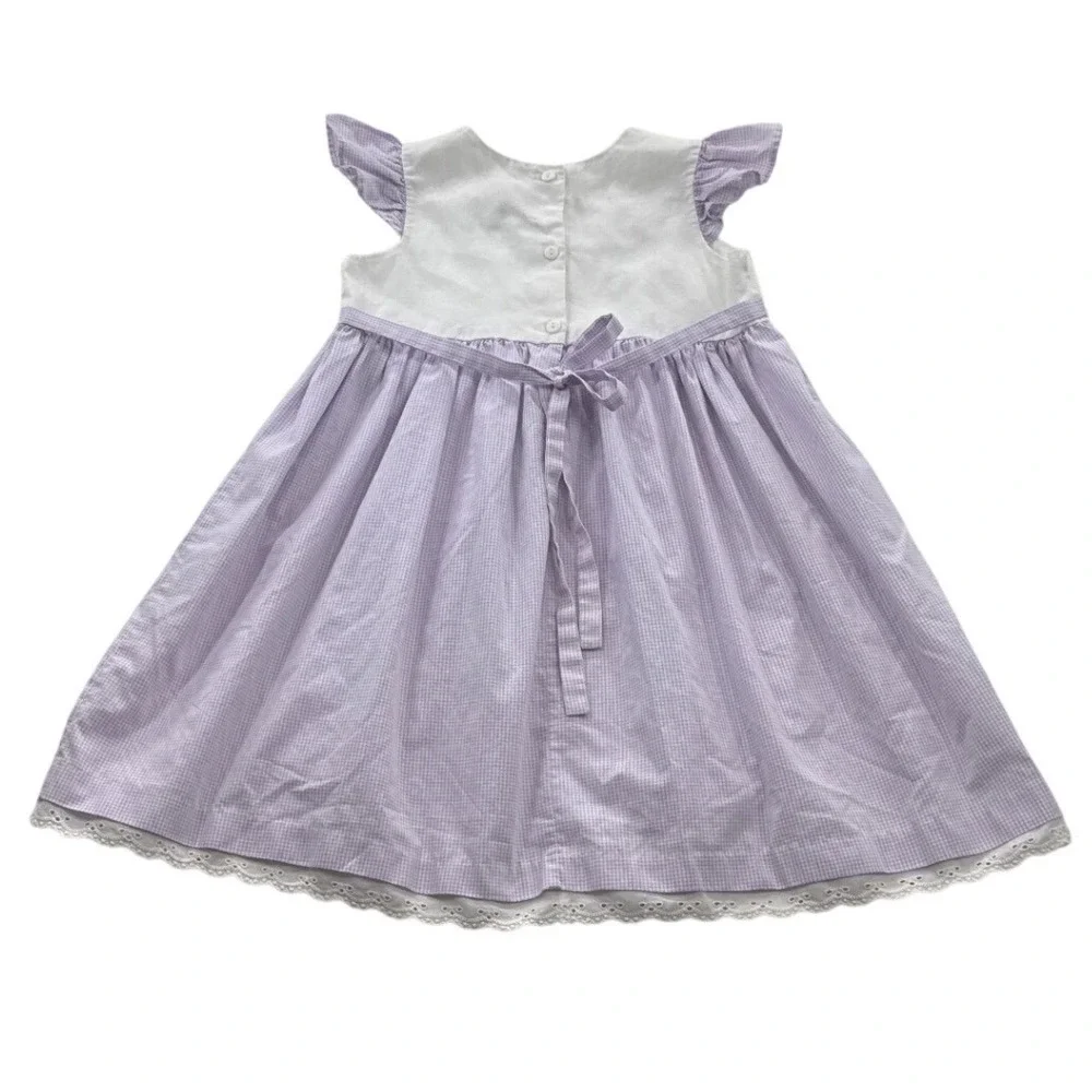 Goodlad Gingham Dress Kids 6 Purple Excellent Floral Eyelet Lace Flutter Sleeve